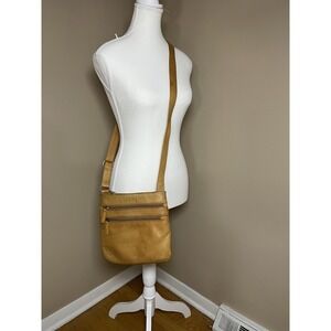 Osgoode Marley USA Shoulder Crossbody Bag Purse Triple Zip Beige Nutmeg